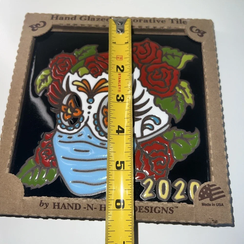 Earthtones Day Of The Dead Skull Women Hand Glazed Art Tile
